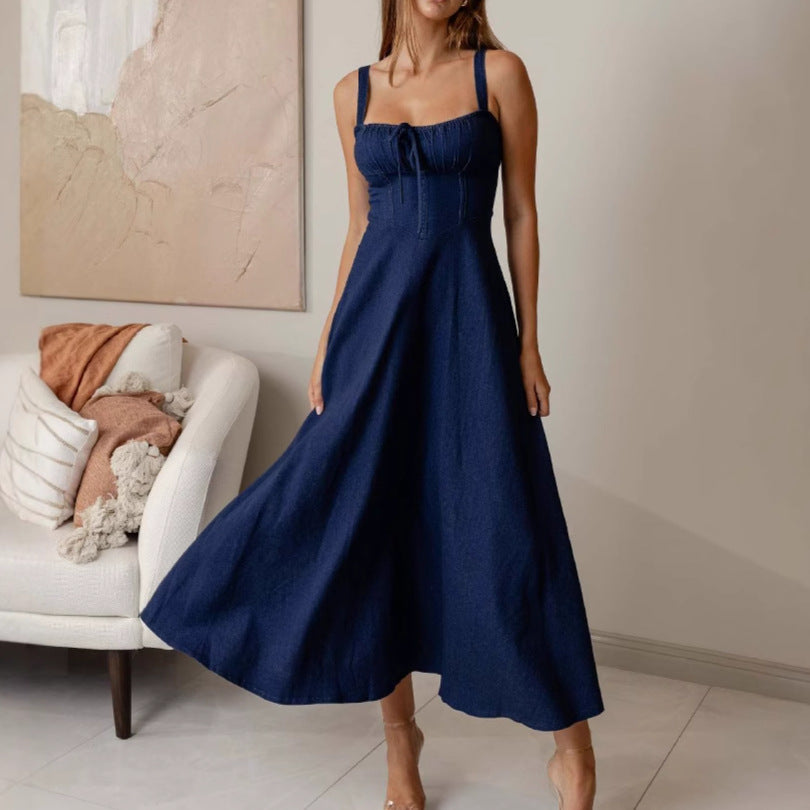 Sexy Backless Sleeveless Denim Dress
